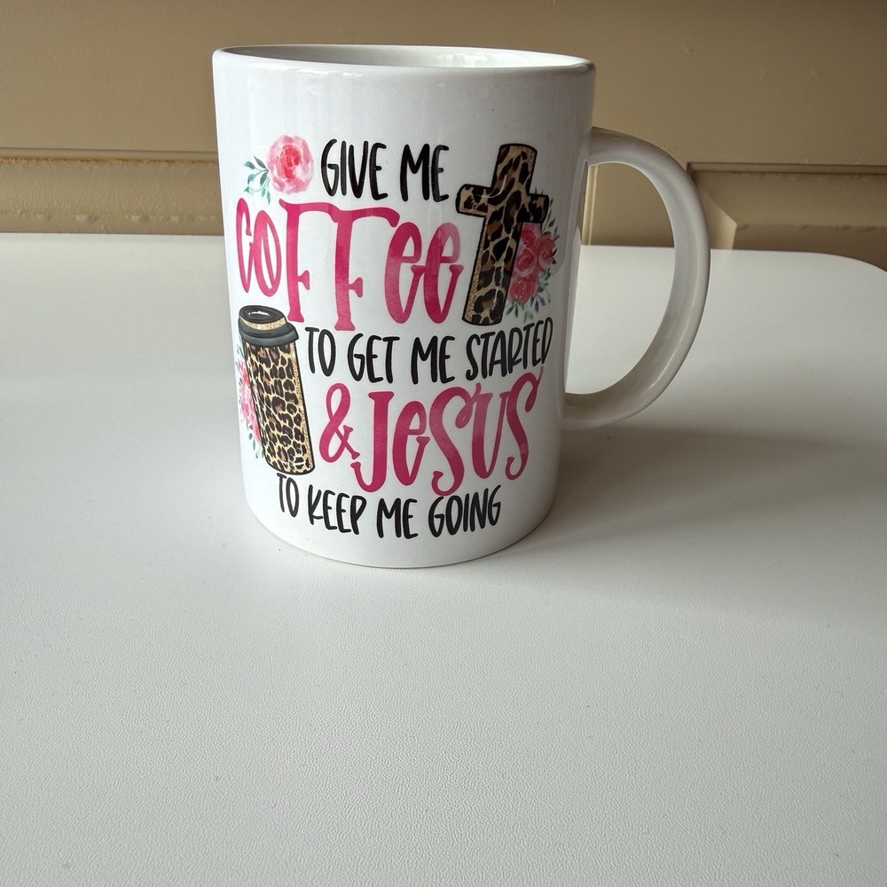 Christian Faith Coffee Mug - Give Me Coffee & Jesus Leopard Print Ceramic Cup